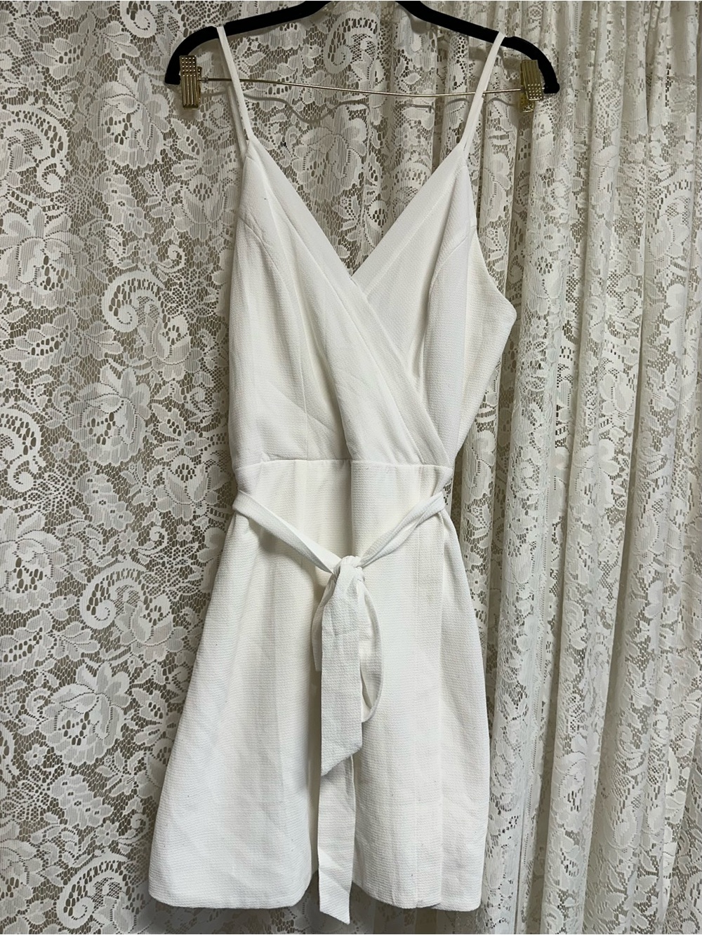 Daytrip White V-Neck Smocked Back Textured Wrap Dress